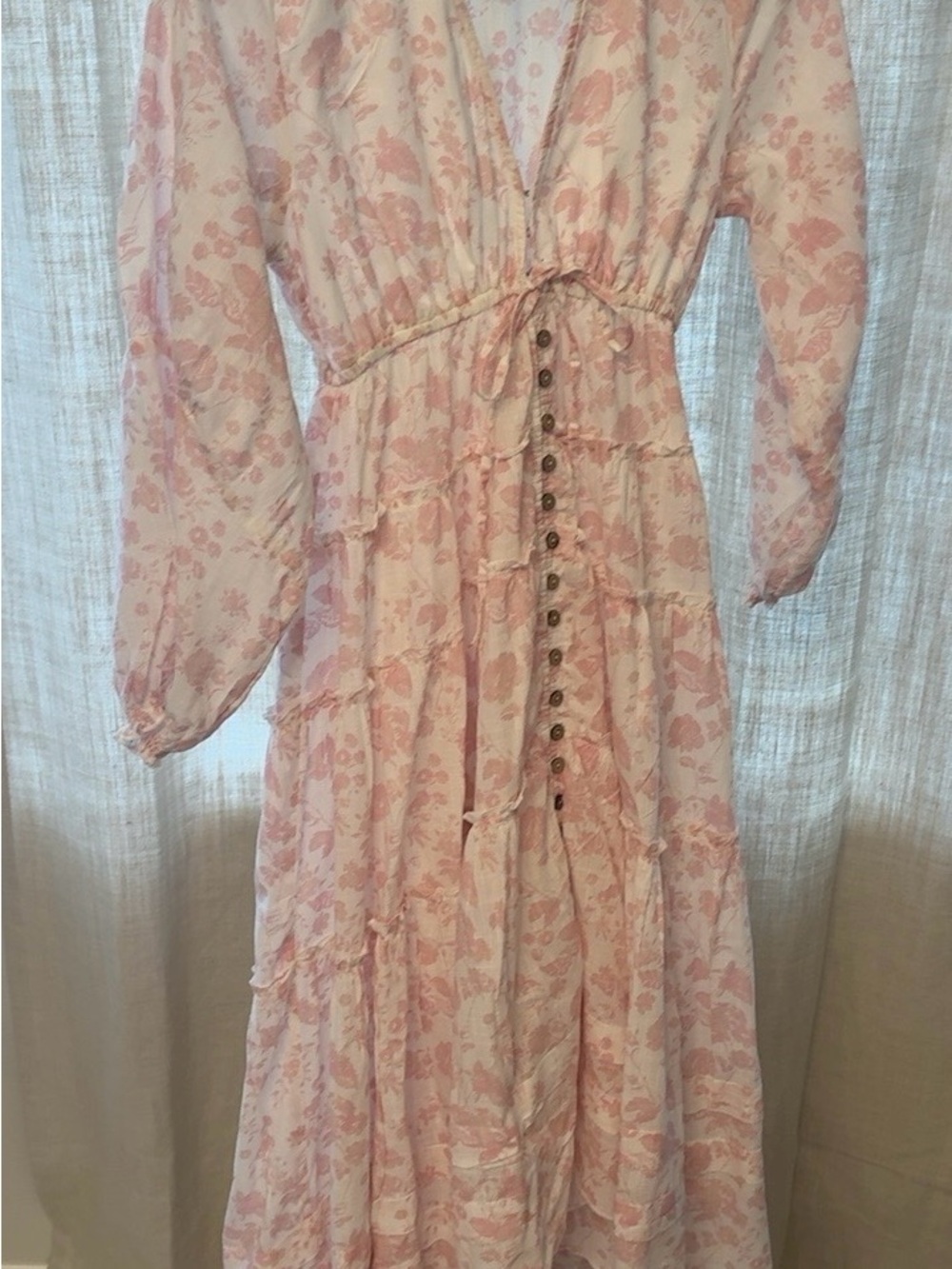 Free People Blush Floral Button-Front Tie-Waist Maxi Dress